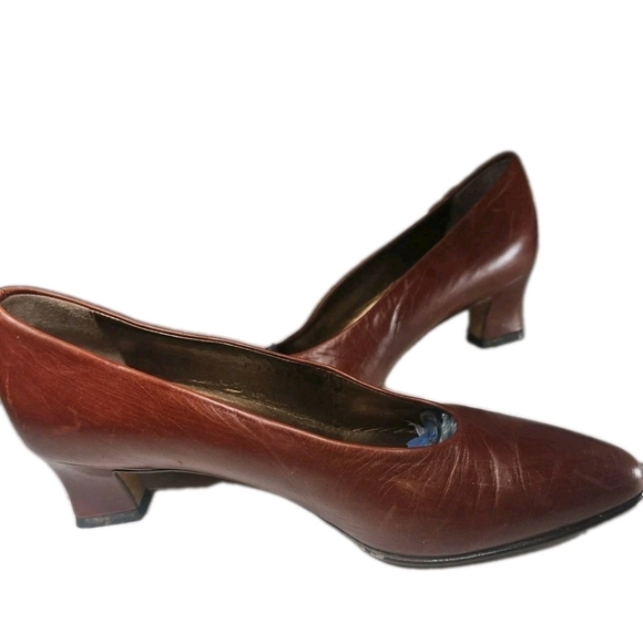 Cole Haan Brown leather VTG pump made in Italy Sz 5.5 Y2k Retro Boho Barbie[6C - Picture 4 of 7